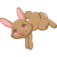Playful Brown Rabbit Cartoon Character with Pink Accents on Transparent Background