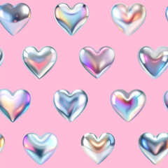 3d heart seamless pattern. Valentines day heart texture on pink background