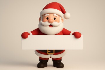 3D Santa Claus holding blank white banner for Christmas message
