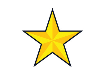 Yellow Gradient Star Icon &ndash; Symmetrical 3D Award Symbol with Dark Outline. Star shape. Rating symbol. 3d Yellow Gradient star