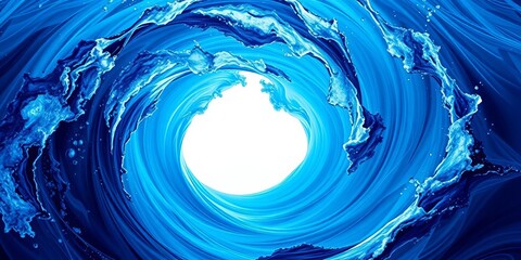 Abstract swirling blue ocean wave, round frame, power, pattern