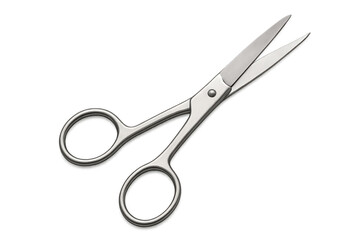 Fototapeta premium Scissors metal cutting tool, silver steel blades with finger loops, isolated on transparent background