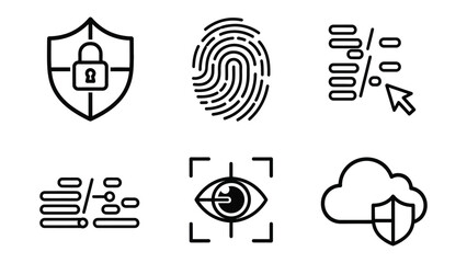 Digital Security Iconography: A collection of concise digital security icons, symbolizing protection, identity, and the safeguarding of data in the digital landscape.