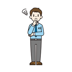 腕を組んで考える、ワイシャツを着た若いサラリーマンの全身ベクターイラスト素材＿カラー