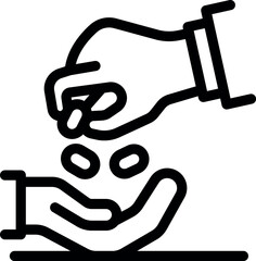 One hand dropping pills into another open hand, representing medicine, healthcare, and treatment