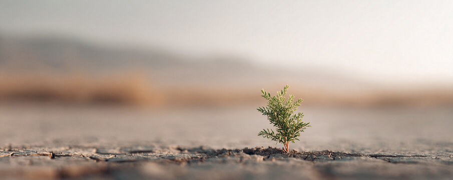 Hope emerges A tenacious sprout thrives in parched earth, embodying resilience and new beginnings. Ideal for environmental campaigns, inspirational content.