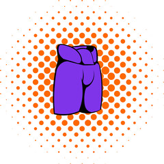 Purple cartoon shorts with a stylized halftone dot pattern background and transparent elements