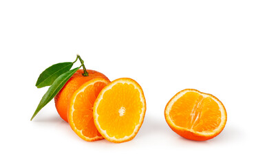 Tangerines and slices isolated on a white background.