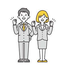 やる気・元気いっぱいの、20代・30代のビジネスマンの男女の上半身ベクターイラスト素材セット