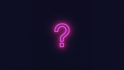 Glowing neon pink question mark hovering over dark navy digital backdrop, with luminous halo