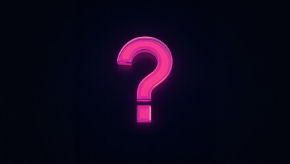 Glowing neon pink question mark symbol casting purple-pink halo at studio backdrop, mystery theme