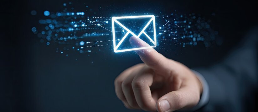 Finger touches glowing email icon