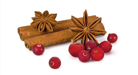 Laski wanilii z żurawiną i anyżkiem na białym tle