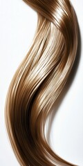 Naklejka premium A flowing curl of shiny, healthy, light brown hair against a plain white background creates a simple elegance.