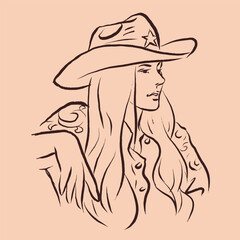 woman in cowboy hat vector for illustration card decoration
