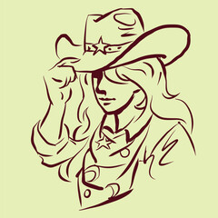 girl in cowboy hat vector for illustration decoration card