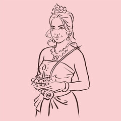 Asian girl for Loy Krathong festival vector for card decoration illustration