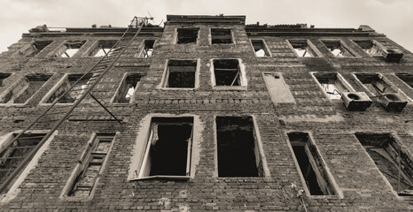 ruined street and destroyed houses the city Kiev war in Ukraine