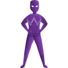 Purple humanoid character stands confidently with hands on hips against a transparent background vector illustration