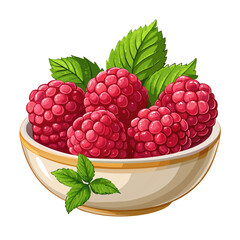 Fresh raspberries with mint leaves in bowl