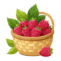 Illustration of a basket full of raspberries