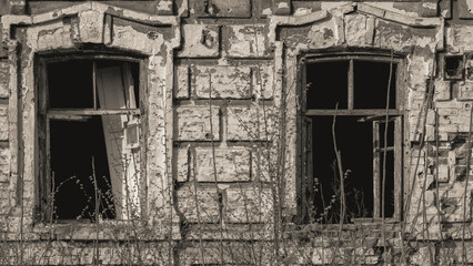 ruined street and destroyed houses the city Kiev war in Ukraine