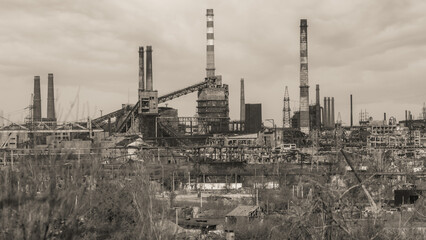 ruined street and destroyed houses the city Kiev war in Ukraine
