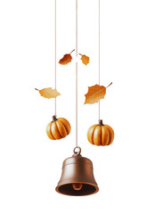 Obraz premium Joyful autumnal decoration with pumpkin, leaf, bell evokes festive charm