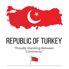 Turkey Map Outline with Flag Colors  Red Crescent and Star Concept