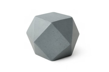 Geometric concrete sculpture featuring abstract polyhedron design, minimalist decoration and modern style on transparent background