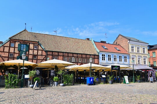 Cobblestone Streets and Traditional Buildings at Lilla Torg Square in Malmo City Center, Sweden
