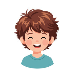 Cartoon Boy with Brown Hair Smiling Happily.