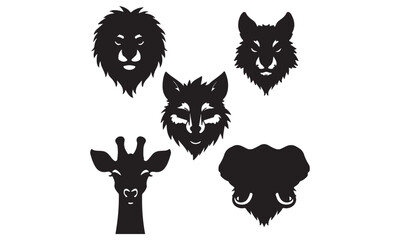Stylized Black and White Wild Animal Head Collection