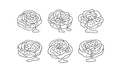 Six hand drawn ice cream sundaes melting in cups