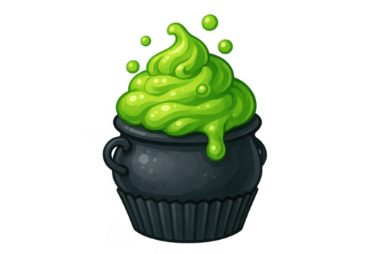 Halloween cauldron cupcake with green slime potion