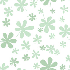 Delicate Green Floral Pattern on White Background.