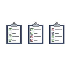 Checklists with Checkmarks and Crosses - Task Management and Completion.
