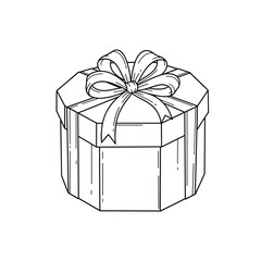 Elegant Octagonal Gift Box with Bow - A Line Art Illustration.