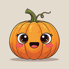 Cute Cartoon Pumpkin with Big Eyes and Rosy Cheeks.