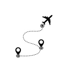 Airplane Flight Path with Location Markers.