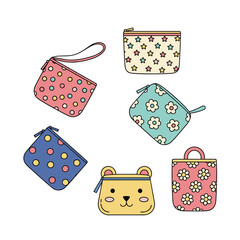 Collection of colorful coin purses with various patterns and designs.