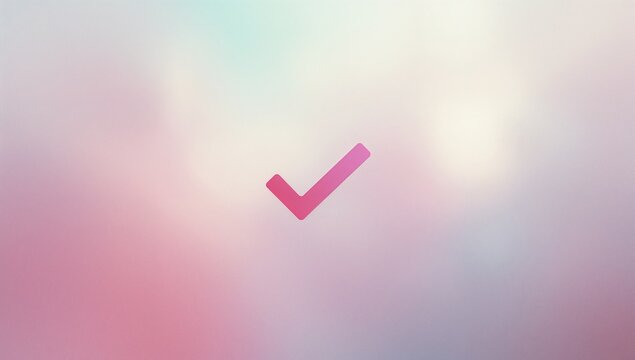 Floating checkmark icon drifting over pastel gradient UI background, showing magenta-pink gradient