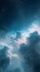 Obraz premium Ethereal clouds drift beneath a starlit sky creating a dreamy celestial atmosphere perfect for backgrounds and inspirational visuals
