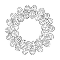 Easter Egg Wreath Coloring Page for Festive Fun.