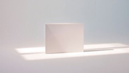Fototapeta premium Displaying blank cardboard box standing upright in minimalist studio, with soft light beams