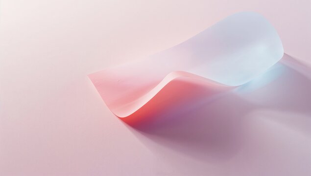 Showing curling translucent sheet rising from smooth pastel surface in studio, displaying gradients - Powered by Adobe