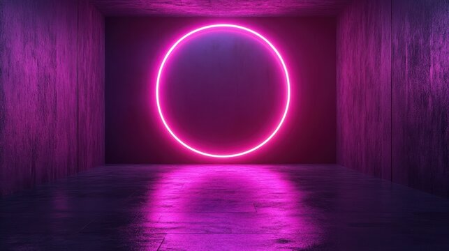 Neon pink circle in dark room