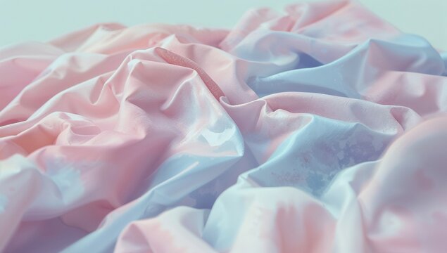 Featuring crumpled pastel gradient fabric sheet in studio, highlighting smooth glossy texture