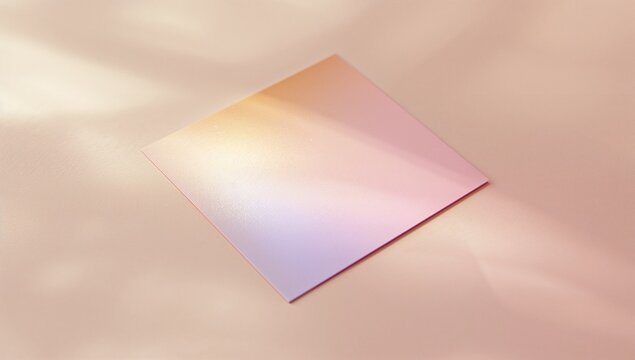 Displaying centered square pastel gradient sheet lying on tabletop, reflecting soft studio lights