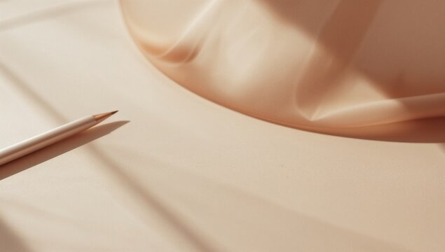 Showing beige wide-brimmed hat casting window shadows on tabletop with white pencil, copy space - Powered by Adobe